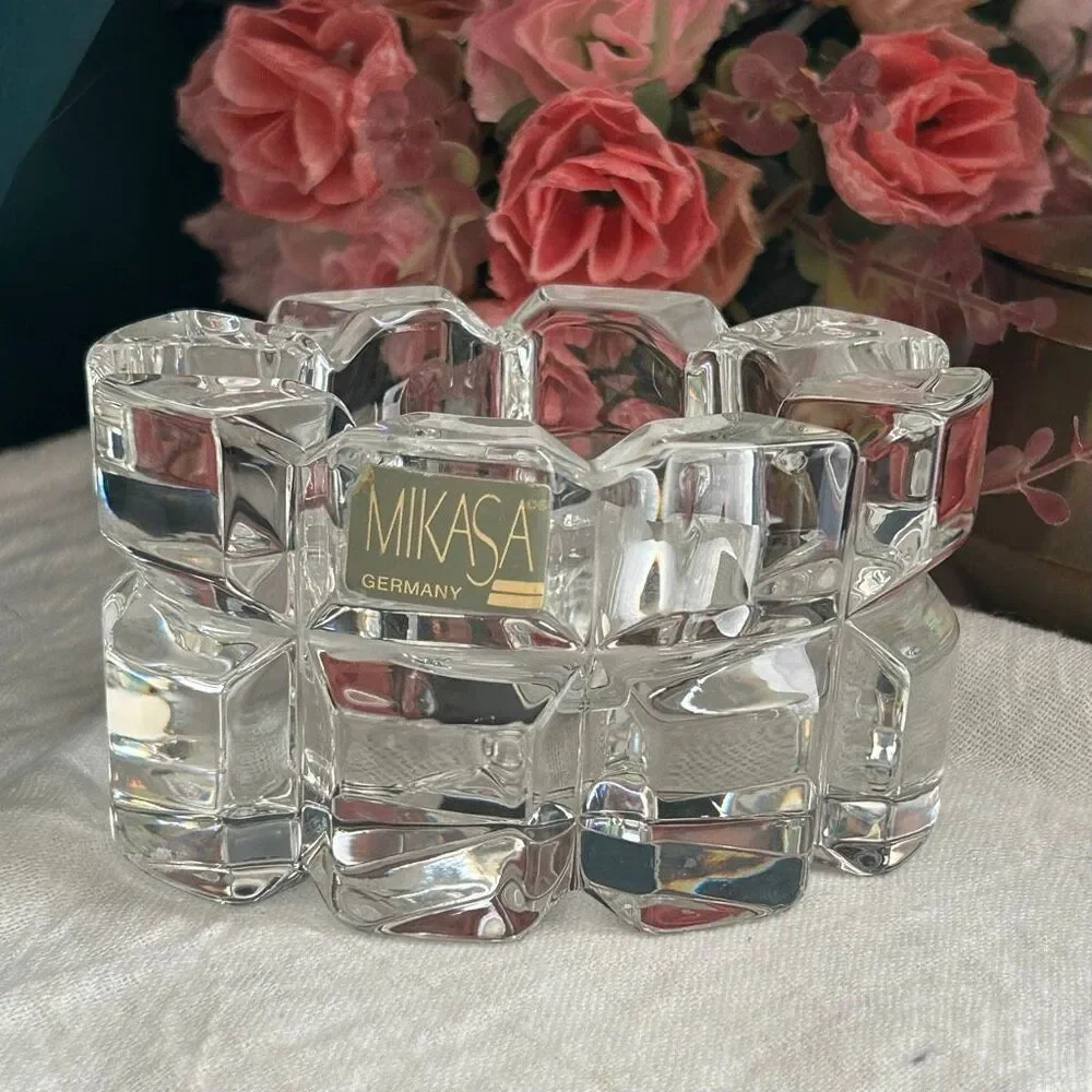 Vintage Mikasa Reflections Germany Crystal Oval Votive Candle Holder